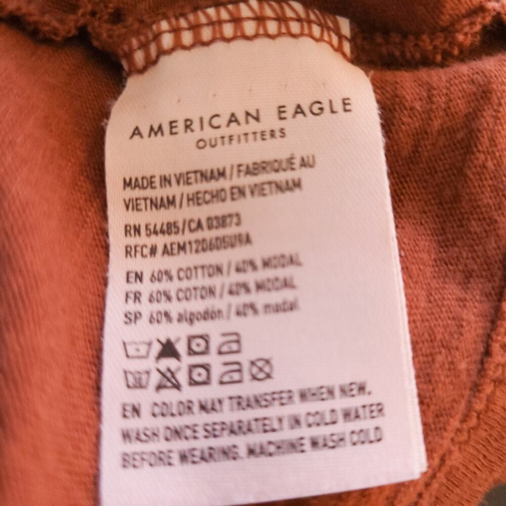 American Eagle Brown Long Sleeve Tee Small, Cotton Modal Blend Casual Top Comfy - Picture 4 of 4